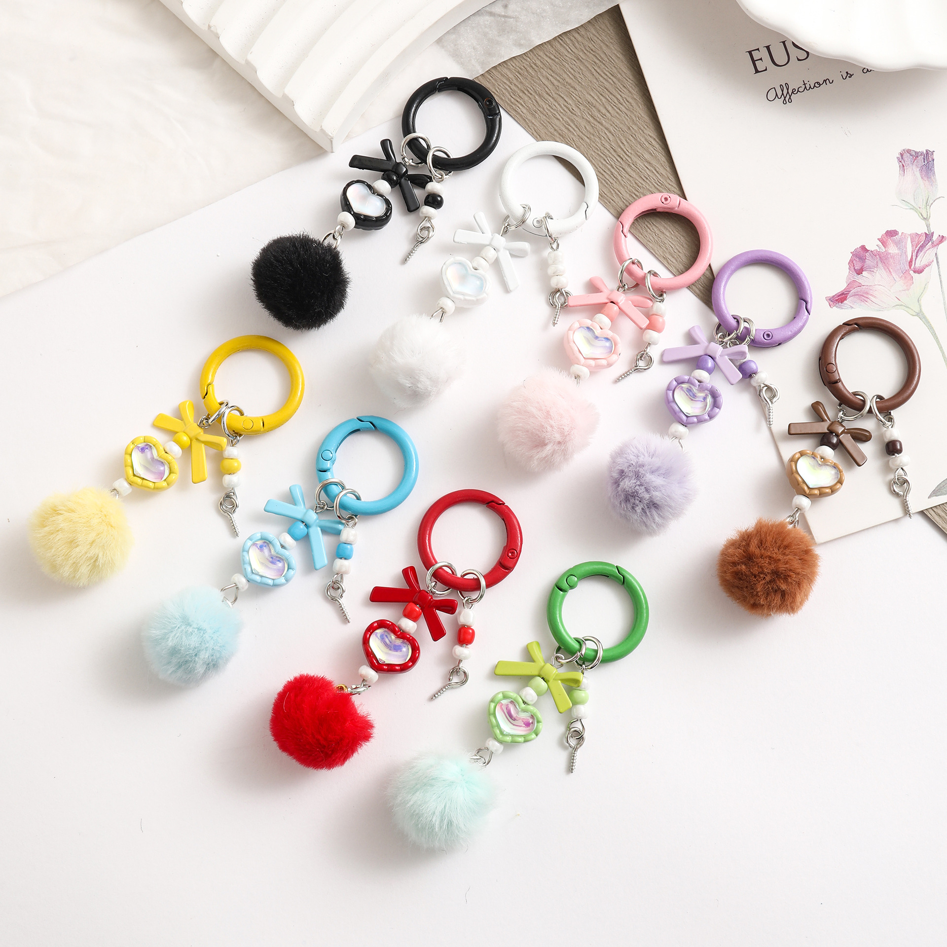 New Creative Fur Ball Mobile Phone Chain Beaded DIY Handmade Fur Ball Chain Blind Box Cute Hanging Chain Pendant Keychain