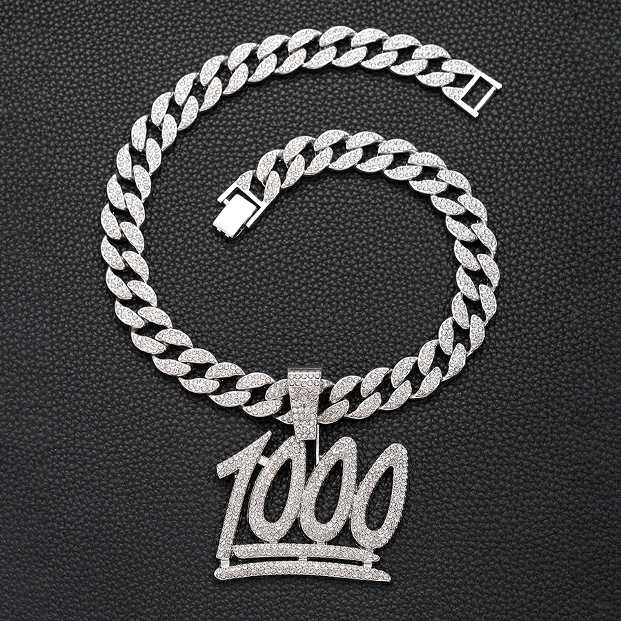Gatvės repo asmenybės 1000 numeris, pilnas deimantų, hiphopo nišinio dizaino skaitmeninis pakabukas, vyriški kubietiški karoliai_voghion.com