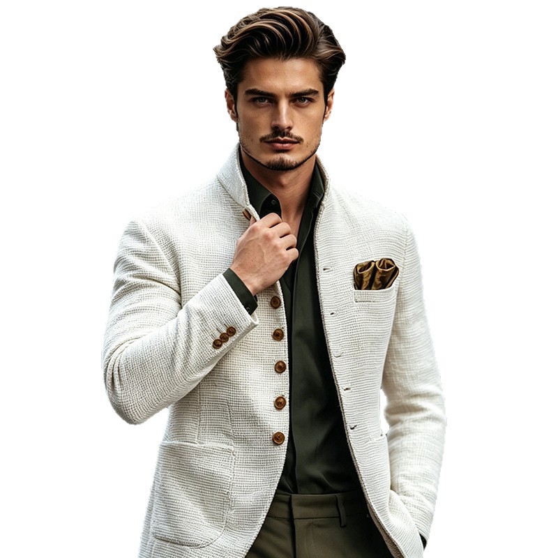 Cross-Border Autumn and Winter Windbreaker Men's Coat Trendy Fashion Dragon and Phoenix Woolen Mid-Length Coat Woolen Coat