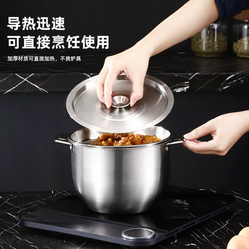 Кастрюля из нержавеющей стали для лада, кухонная кастрюля для хранения масла, фильтр остатков масла, двойная уха, большая ёмкость, для жарки