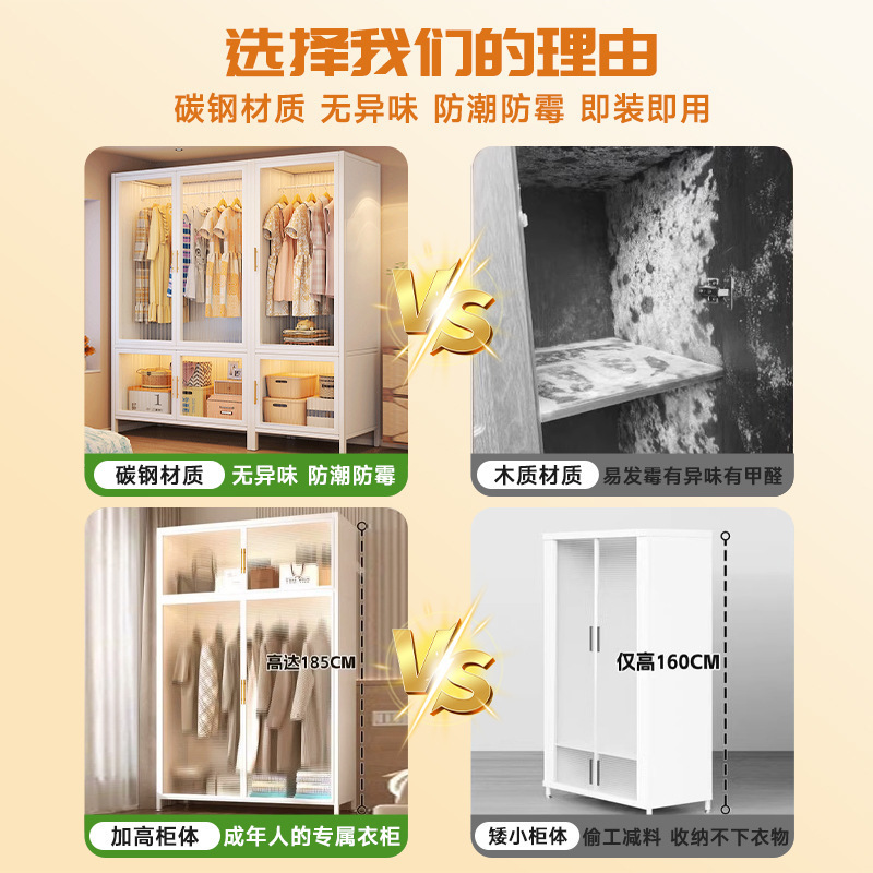 铁艺简易衣柜家用卧室钢制收纳柜子出租房用儿童宝宝收纳铁皮衣橱|undefined