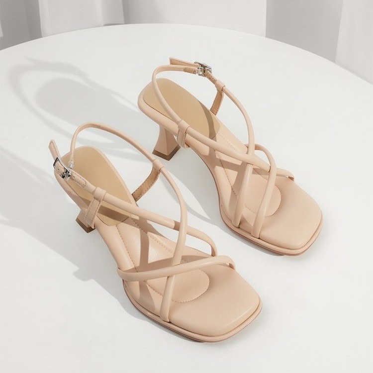 French-style Cross-strap Square-toed Sandals, 2025 Summer New Model, Elegant High-heeled Shoes, Versatile Stiletto Heels To Match SkirtsF_voghion.com