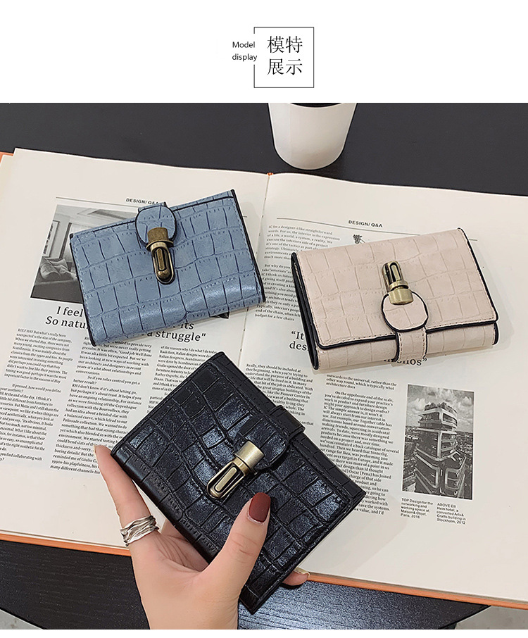 Grohandel Brieftasche weiblich kurz 2021 neues koreanisches Schloss Krokodilmuster dreifach Brieftasche Grohandelpicture32