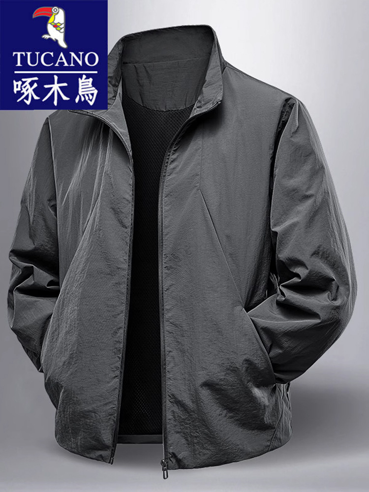 Woodpecker Dad Jacket Spring and Autumn Men's Jacket Middle-Aged Thin Large Size Stand Collar Workwear Top Trendy