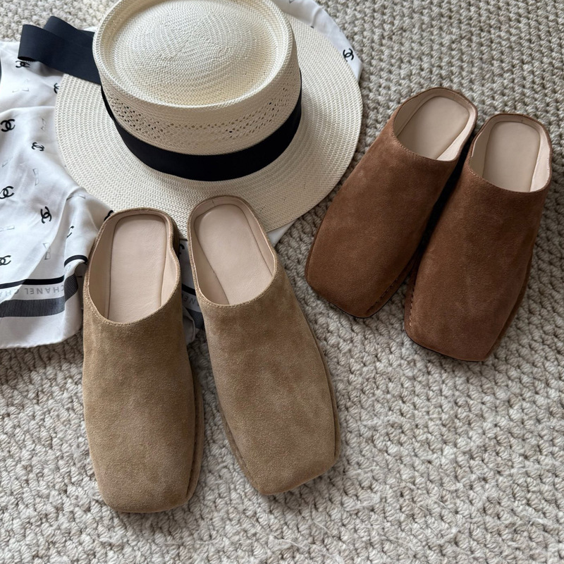 2026 New Minimalist Style Cow Suede Slip-On Mules with Genuine Leather Sole for Women 2026 New Minimalist Style Cow Suede Slip-On Mules with Genuine Leather Sole for Women