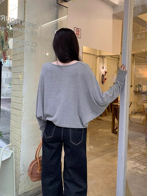 慵懒蝙蝠袖简约百搭T恤女秋季2025新款宽松显瘦休闲纯色内搭上衣|undefined