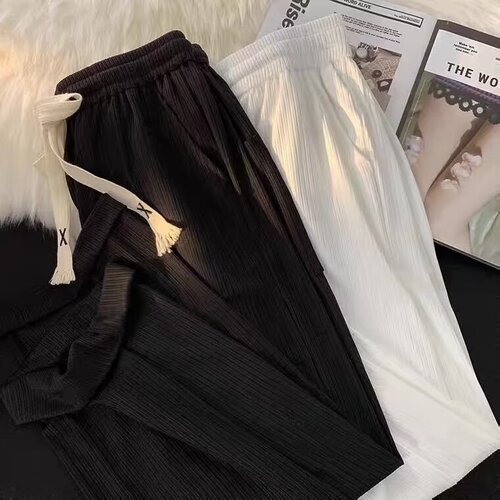 Teenagers hanging ice silk pants men's summer thin fashion brand straight loose wide-leg hanging casual sports pants