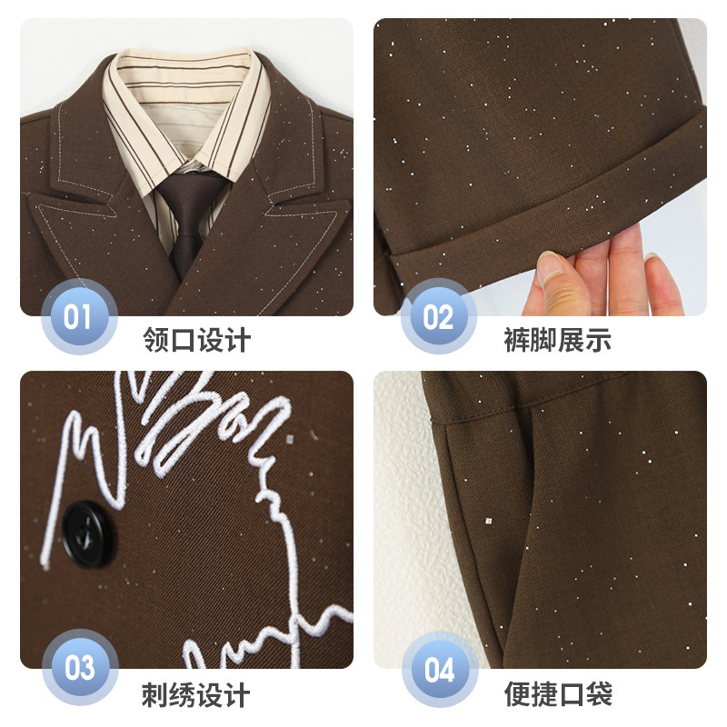 儿童西装复古满天星刺绣马甲男童设计感时尚西服外套花童周岁礼服|undefined