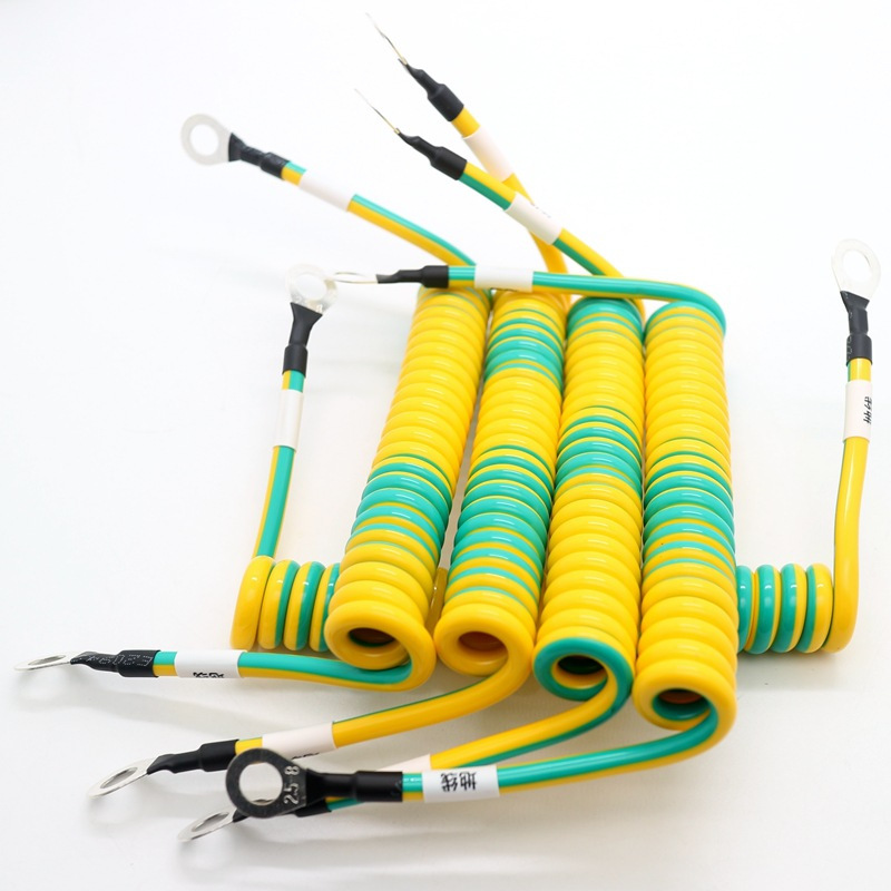 厂家供应黄绿双色接地线弹簧线设备接地线电箱门静电接地伸缩螺旋