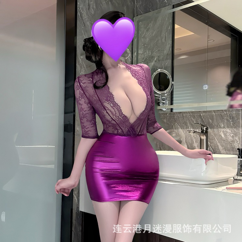 Plus size sexy lingerie hip purple lace pure female secretary sexy business dress ol role play