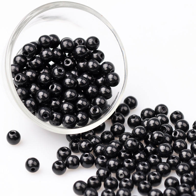 Black glass loose bead woven bracelet 4 5 6 8mm round bead spacer accessories wholesale necklace rope tail bead jewelry