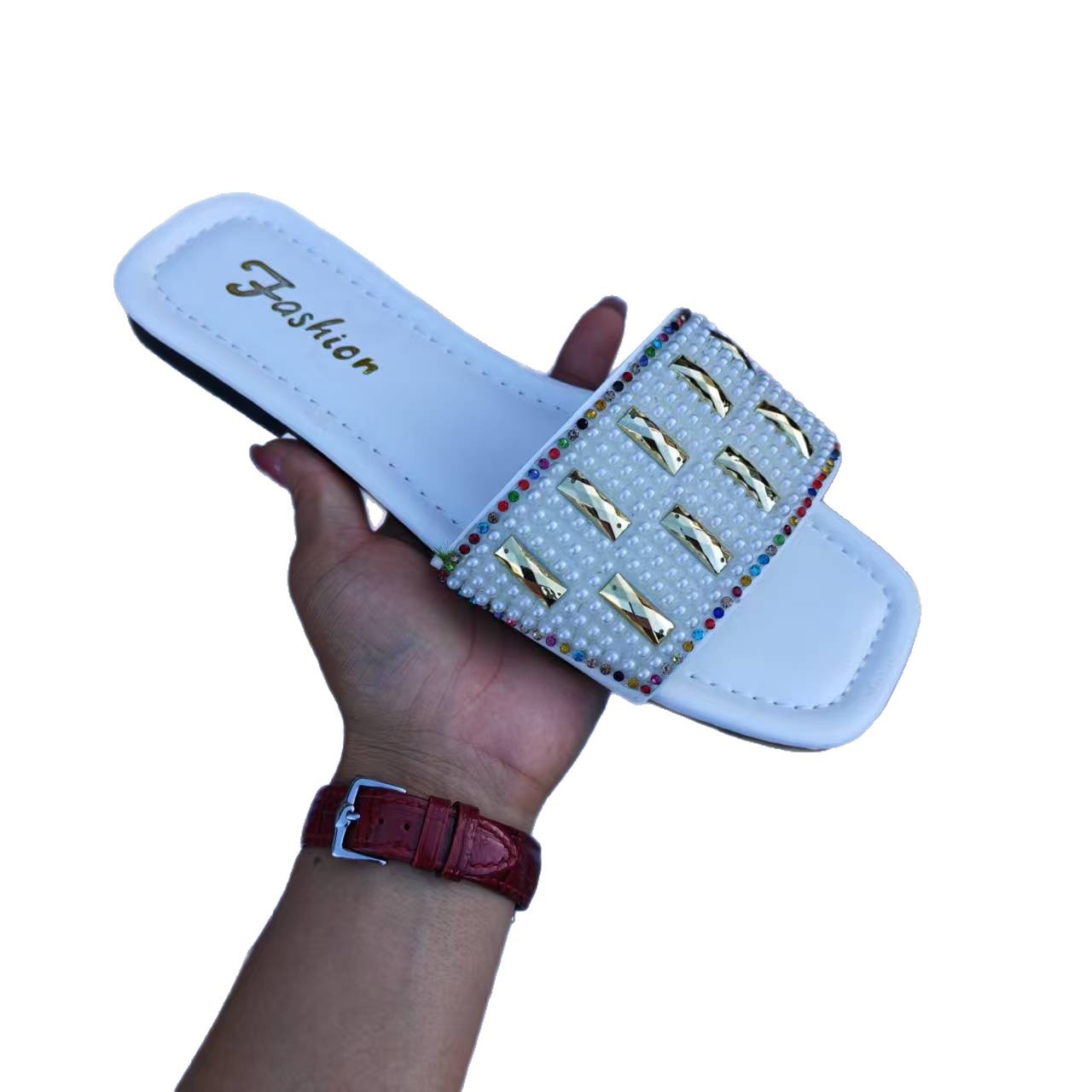 Zapatillas, zapatillas de diamante de agua, zapatillas de moda de comercio exterior, zapatillas de dedo abierto, zapatillas de playa de fondo plano, miscelánea