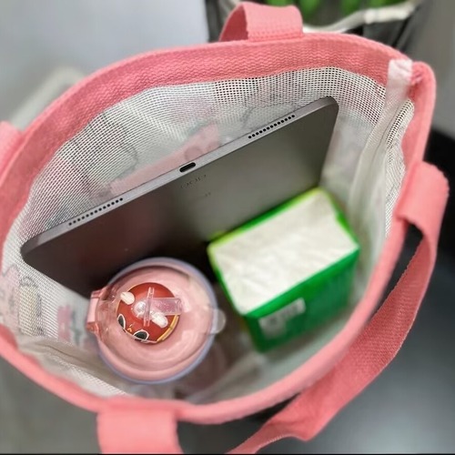 Cute mesh beach bag, office lunch bag, travel portable mom bag, student tutoring bag