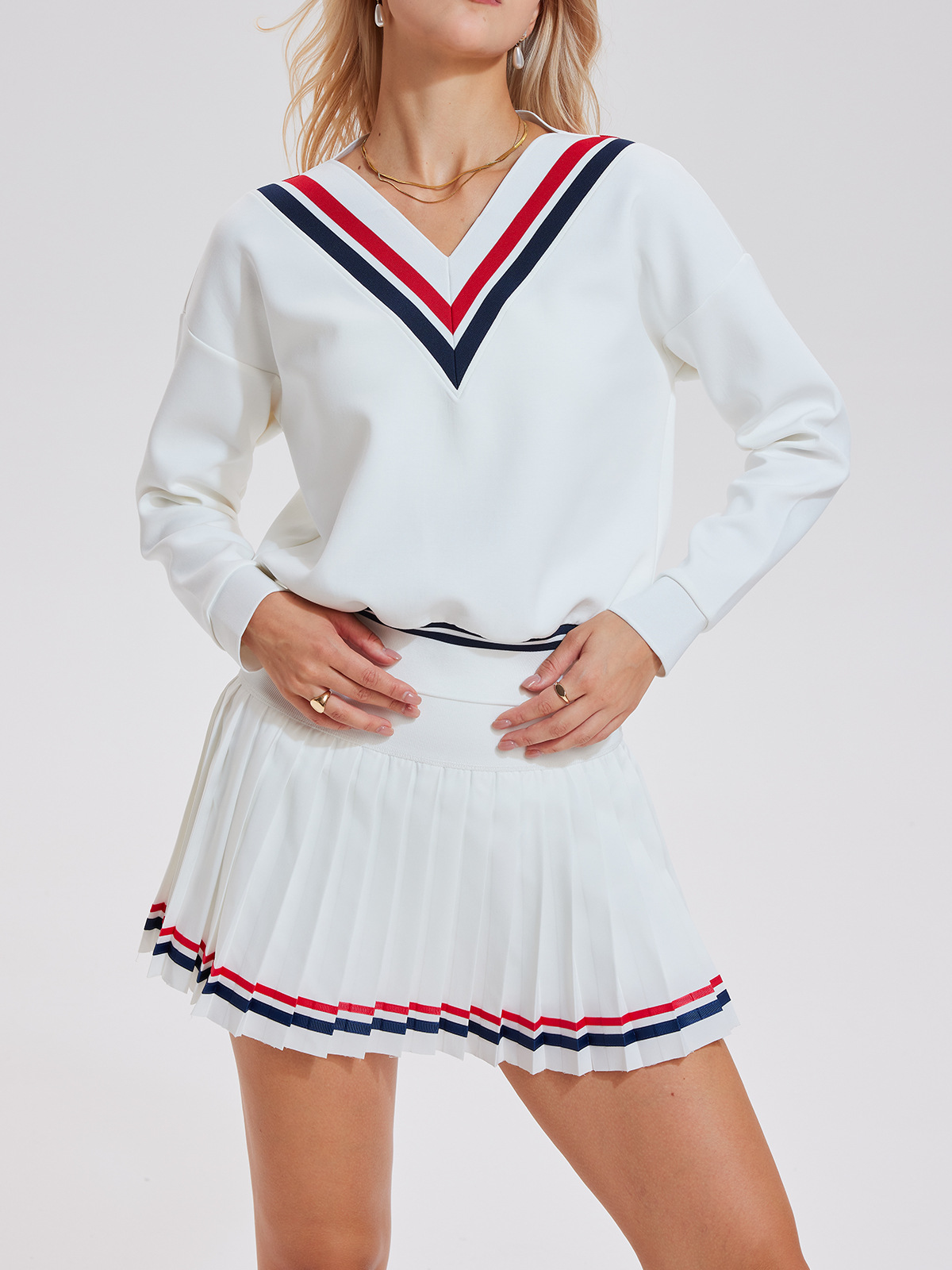 Trajes de yoga transfronterizos de mangas largas ociosos de cuello en v deportivo de golf deportivo de entrenamiento de bádminton al aire libre set de tenis