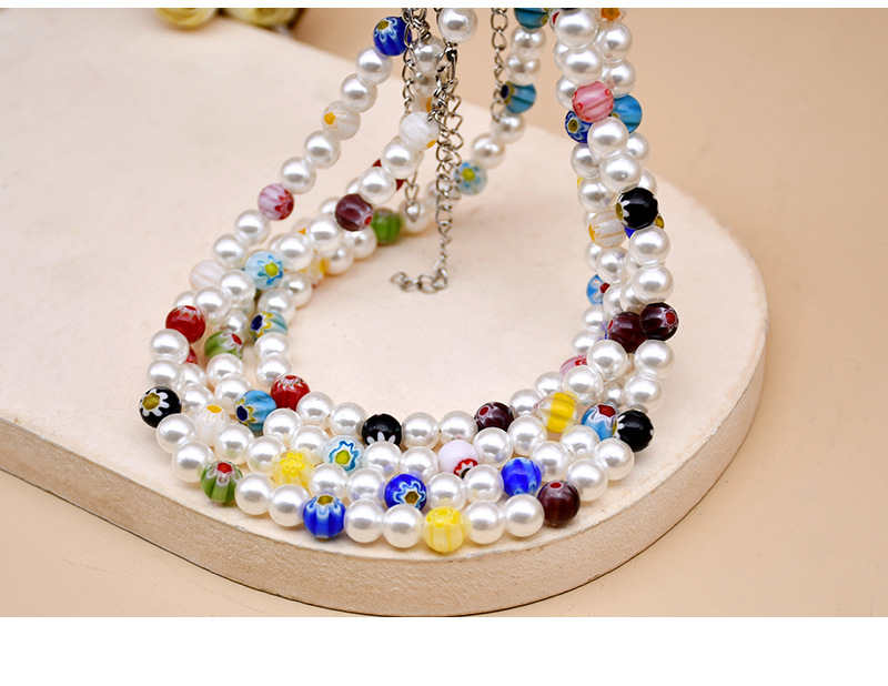 Estilo Bohemio Europeo Y Americano Diy Arco Iris Color Cristal Flor Hecha A Mano Cadena Redondo Collar De Perlas Para Mujer Collar De Perlas Cortas display picture 2