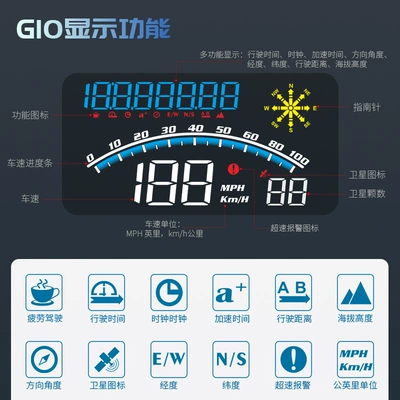 Cross-Border Hud Car Universal Head-Up Display Beidou Gps Speed Alarm Driving Mileage Car Display (Vehicle HUD) - g10-blue-and-white
