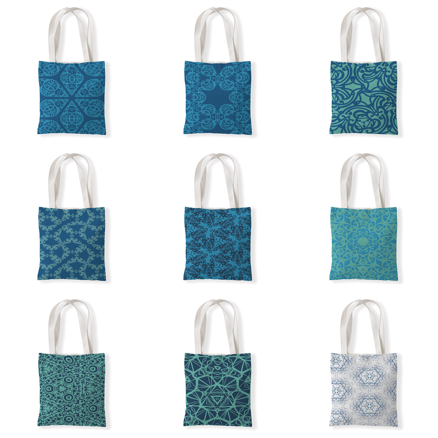 几何条纹印花手提时尚购物袋定制休闲零钱袋文艺单肩手提帆布袋