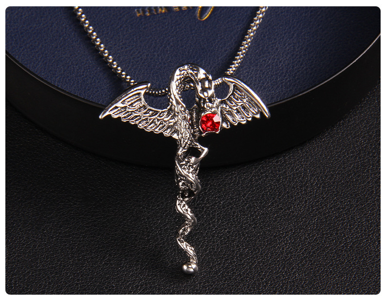 Hip-Hop Dragon Stainless Steel Plating Rhinestones Pendant Necklace 1 Piece