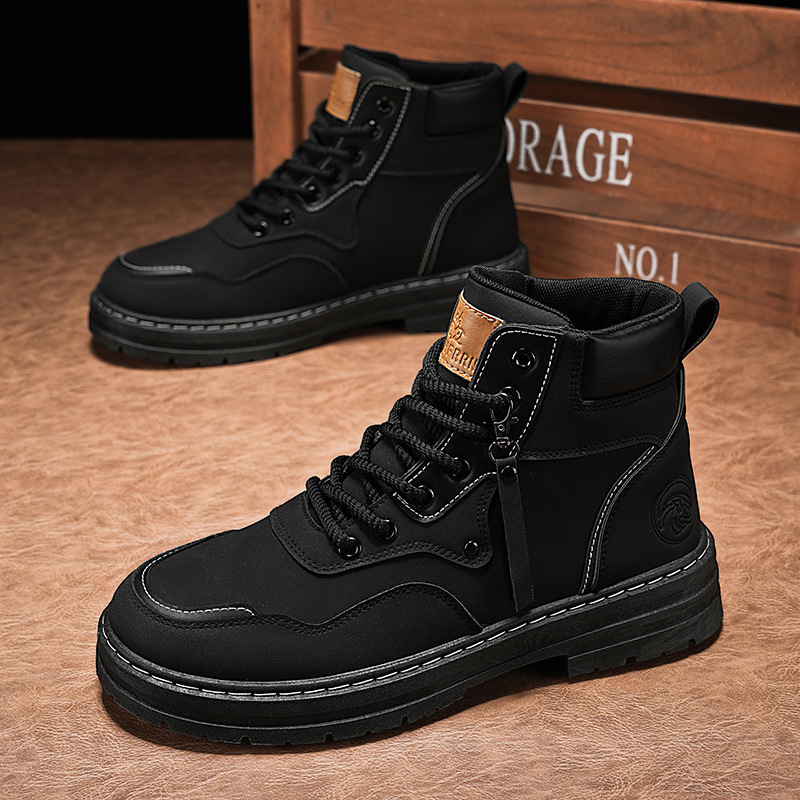 Autumn men's shoes High top British style work big yellow boots men's all-in-one platform ankle boots_voghion.com