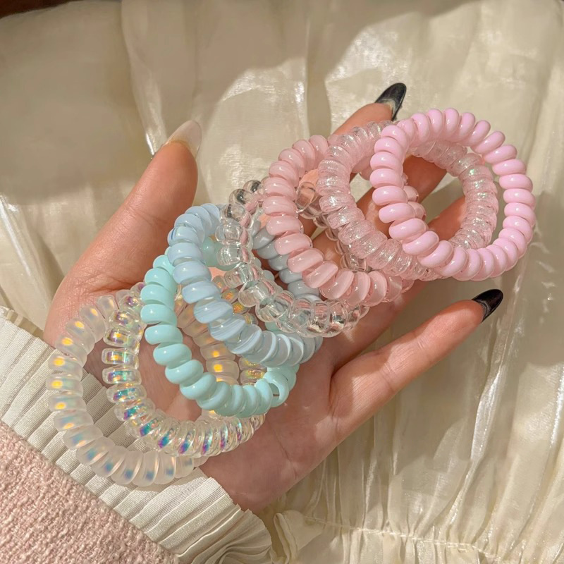 炫彩色电话线发圈女高弹力不伤发橡皮筋简约气质扎发头绳头饰发绳