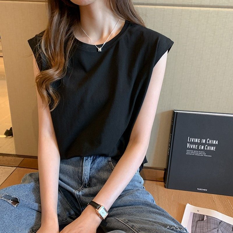 Sweet Girl Korean Style Sleeveless T-Shirt for Women, Loose Fit, 2026 Summer New Fashion Sports Vest, Lazy Style White Top Sweet Girl Korean Style Sleeveless T-Shirt for Women, Loose Fit, 2026 Summer New Fashion Sports Vest, Lazy Style White Top