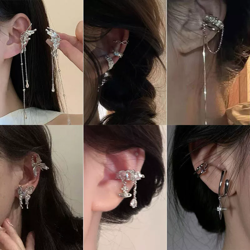 Длинные серьги-клипсы с кисточками, мелкий дизайн, для непрошитых ушей, легкая роскошь, яркий эффект