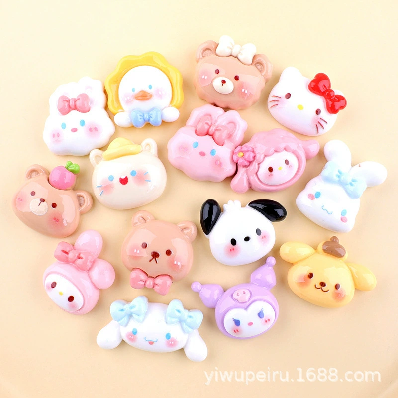 Sanrio, карикатурный кролик с аксессуарами, кремовый чехол для телефона, заколка для волос, аксессуар, веревка для волос, с малыми медведями, ручной работы
