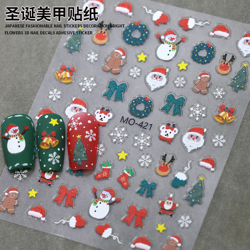 Christmas nail art stickers cute Santa Elk snowflake three-dimensional relief cartoon wear nail nail stickers wholesale Christmas nail art stickers cute Santa Elk snowflake three-dimensional relief cartoon wear nail nail stickers wholesale