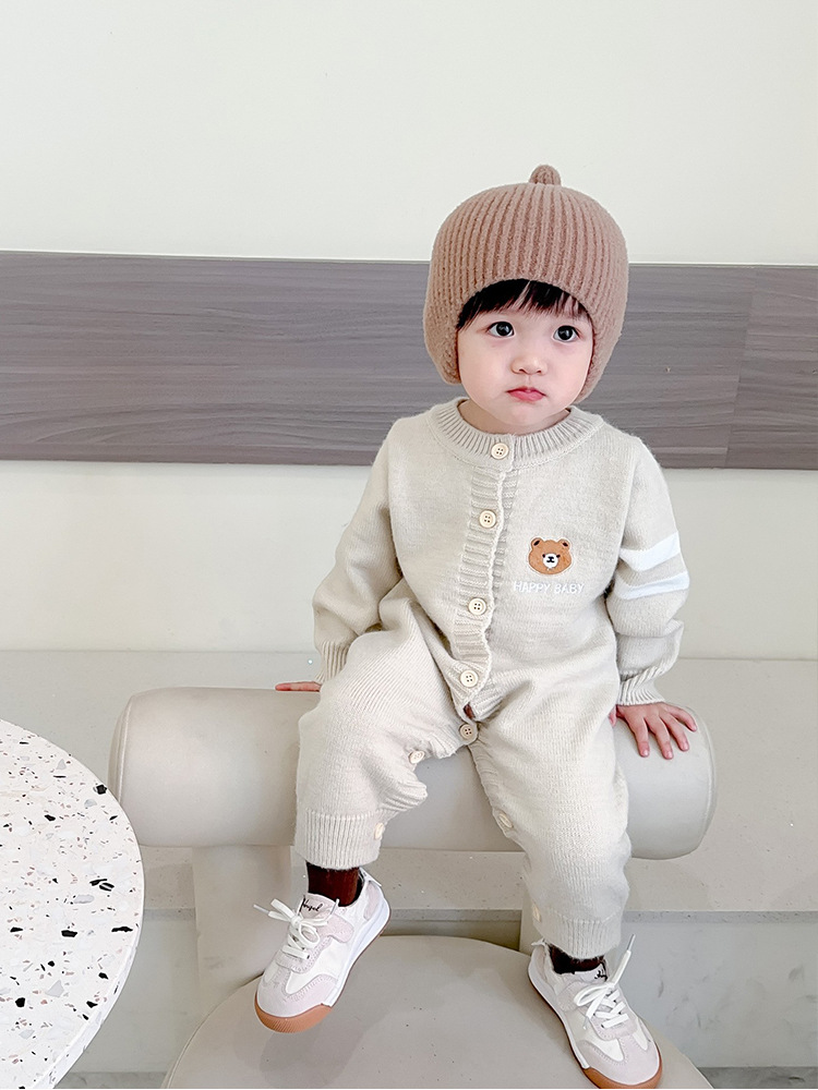 INS estilo bebé Otoño e Invierno ropa serie oso mameluco de punto bebé suéter cardigan abrigo salida mono