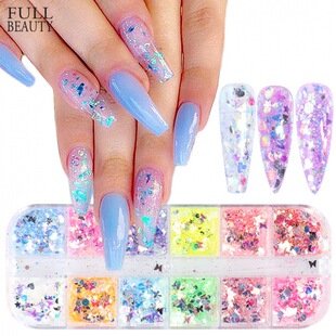 Cross-border Nail Art Sequins Cyber Celebrity Angel Fairy Pupil Butterfly Irregular Ice Transparent Nail Flash Round Box