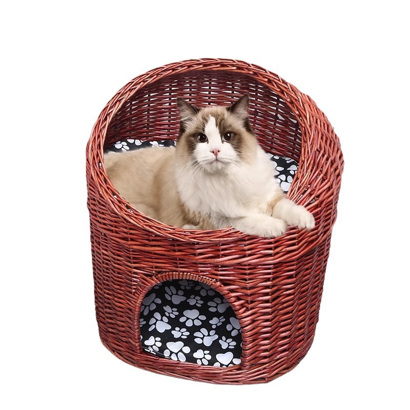 Casa de ratas tejida felina de sauce cuatro estaciones generales de verano desmontable felina perros pequeños y medianos Teddy tejido felina de mascotas