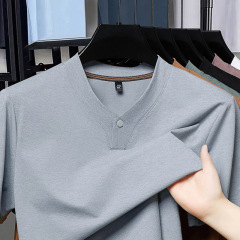 中年男性向けの人気の生放送半袖Tシャツ、夏用薄手ワンボタン無地万能ゆったりカジュアルトップス