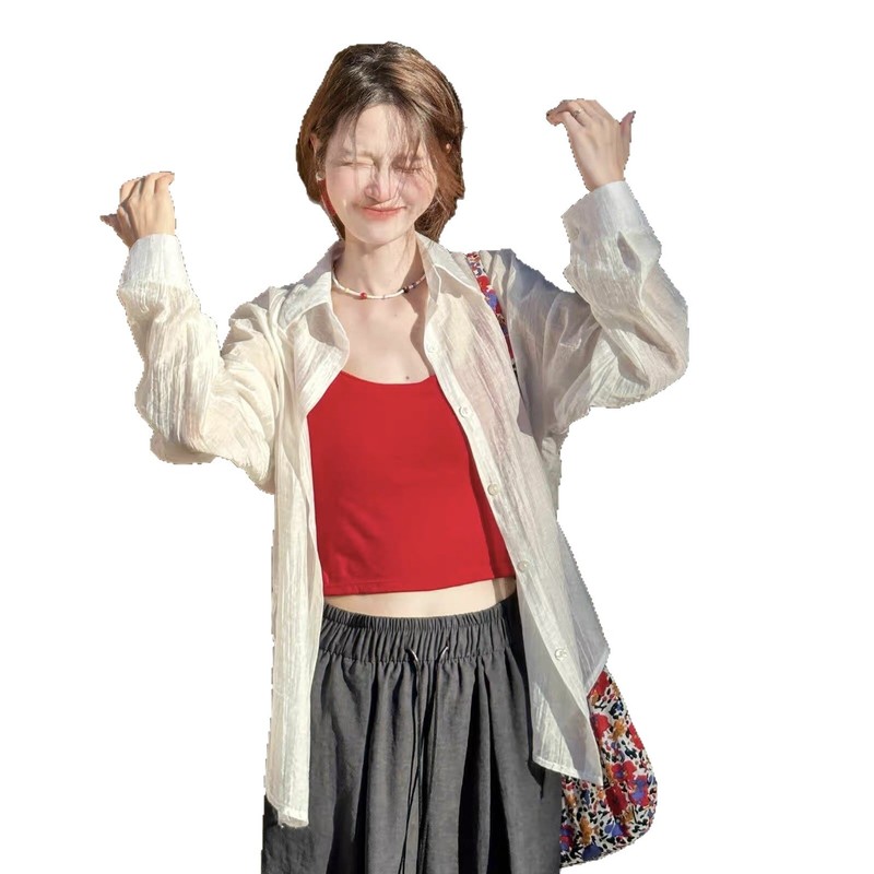 法式白色防晒衬衫外套女夏季薄款新款宽松慵懒风外搭开衫气质上衣|undefined