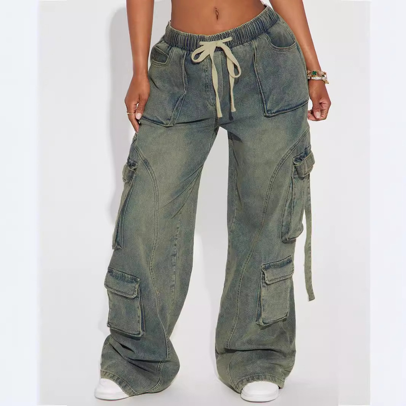 European and American Cross-Border Y2K Trendy Street Hip-Hop Cargo Pants Loose Cargo Wide-Leg Jeans