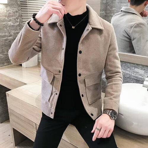 Men's Wool Coat Autumn/Winter British Style Thick Collar Trendy Versatile Korean Version Wool Jacket Short Spirit
