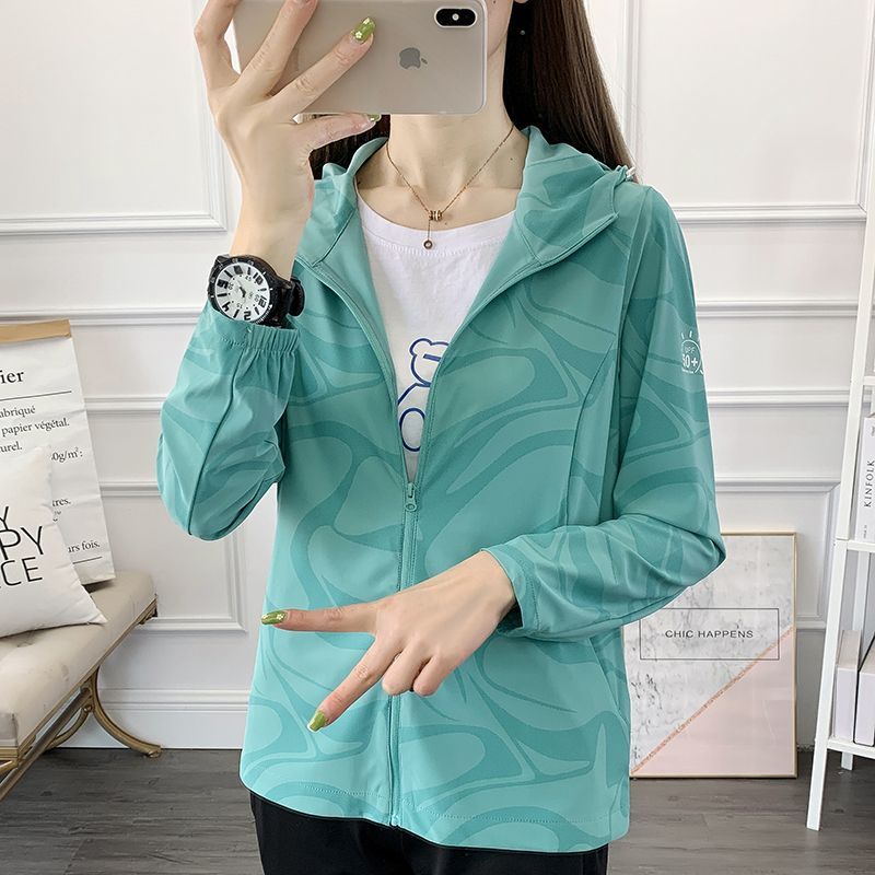 Summer Ice Silk Sun Protection Women's Breathable UV Protection Skin Clothes Outdoor Sports Quick Drying Fashion Print Outerwear Trendy