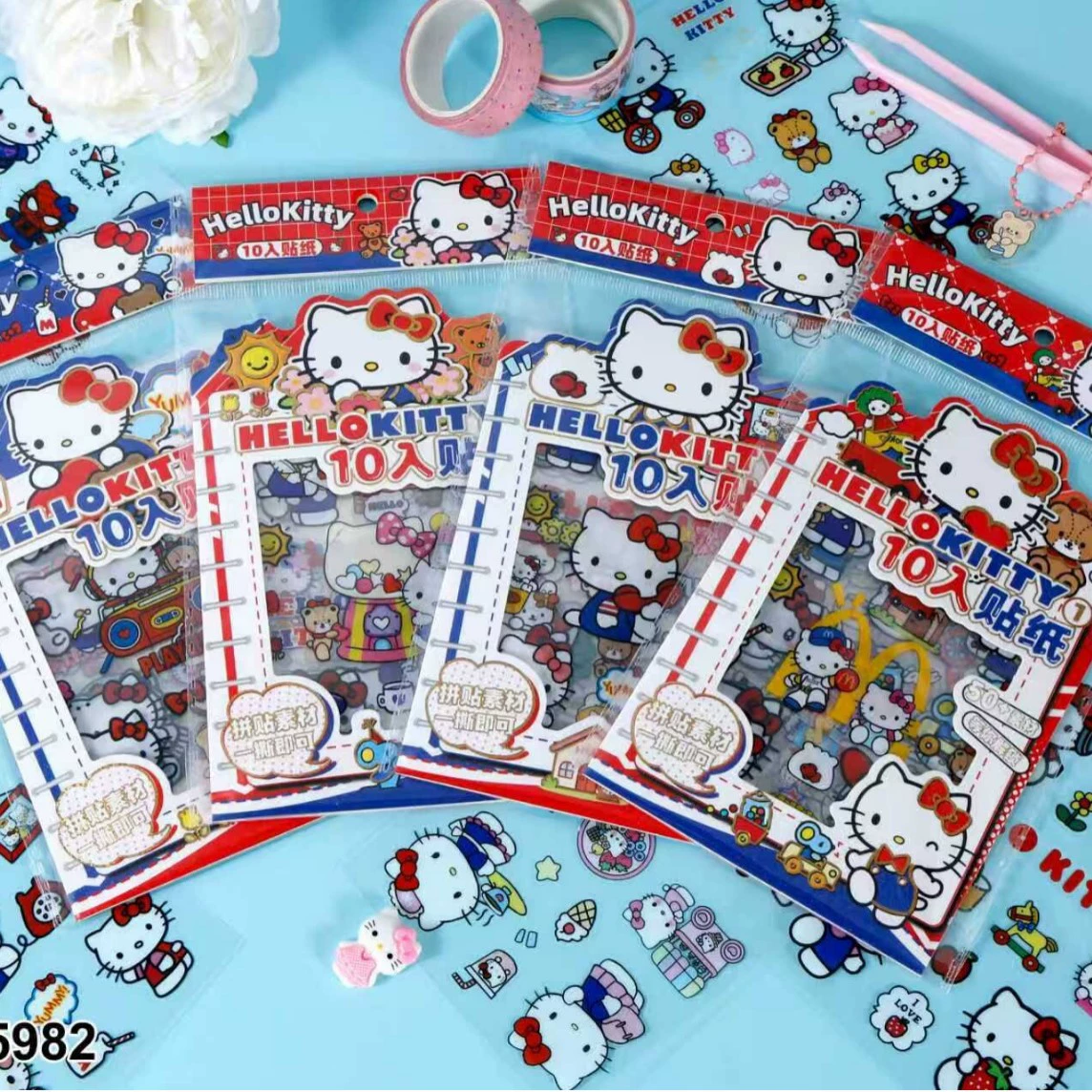 Наклейки (Hello Kitty) 5982 — 10 шт. в упаковке, красно‑синяя серия, для учеников, дисплей 40 шт.