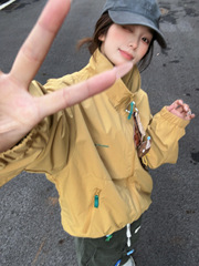 美式复古立领冲锋衣外套女秋季新款宽松休闲男女款夹克上衣潮