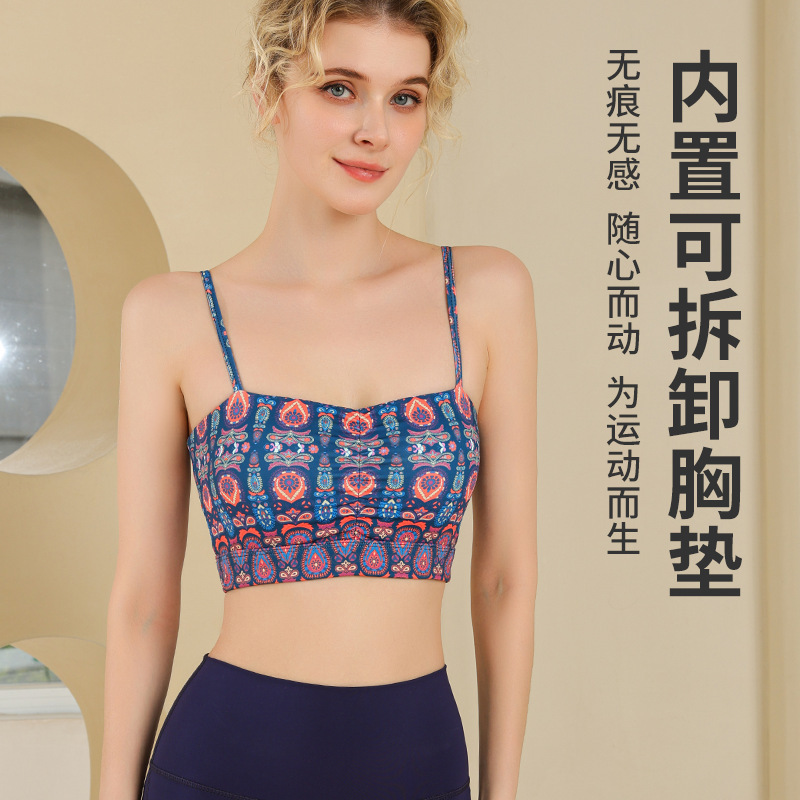 Amazon Bohemian Style Sling Sports Bra Women's Bra Pad Fitness Yoga Underwear Gather-up Bra Tube