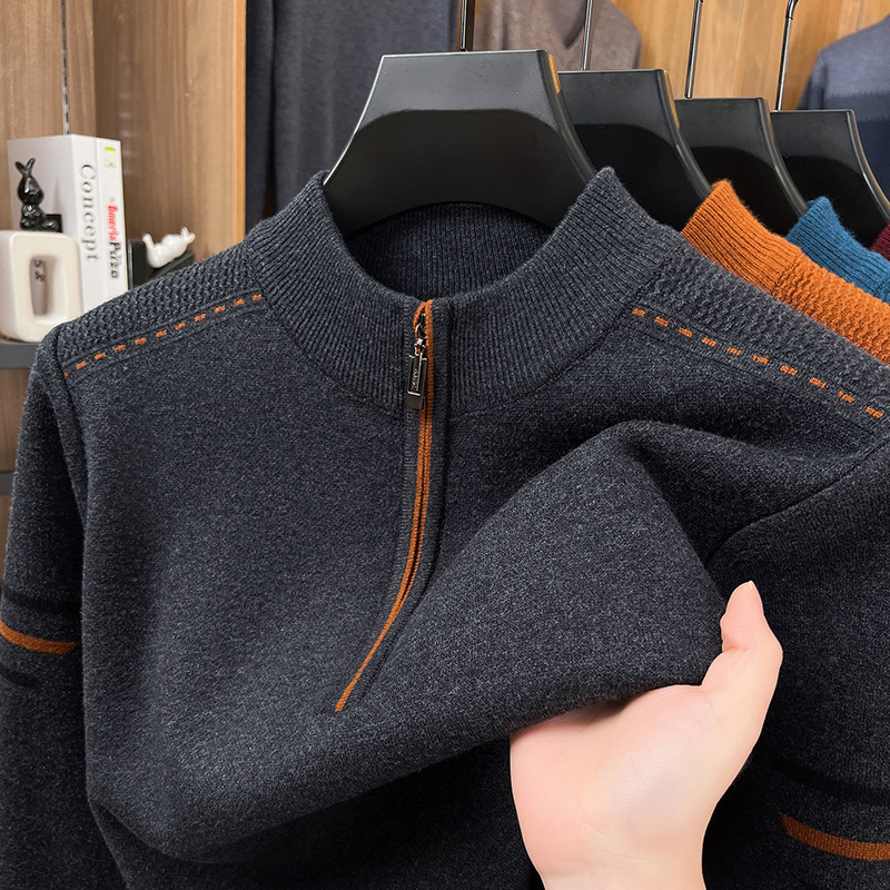 Foreign Trade Wholesale Winter Men's Half Turtleneck Zipper Thickeneded Warm Sweater Middle-Aged Dad's Bottoming Knitted Sweater Foreign Trade Wholesale Winter Men's Half Turtleneck Zipper Thickeneded Warm Sweater Middle-Aged Dad's Bottoming Knitted Sweater