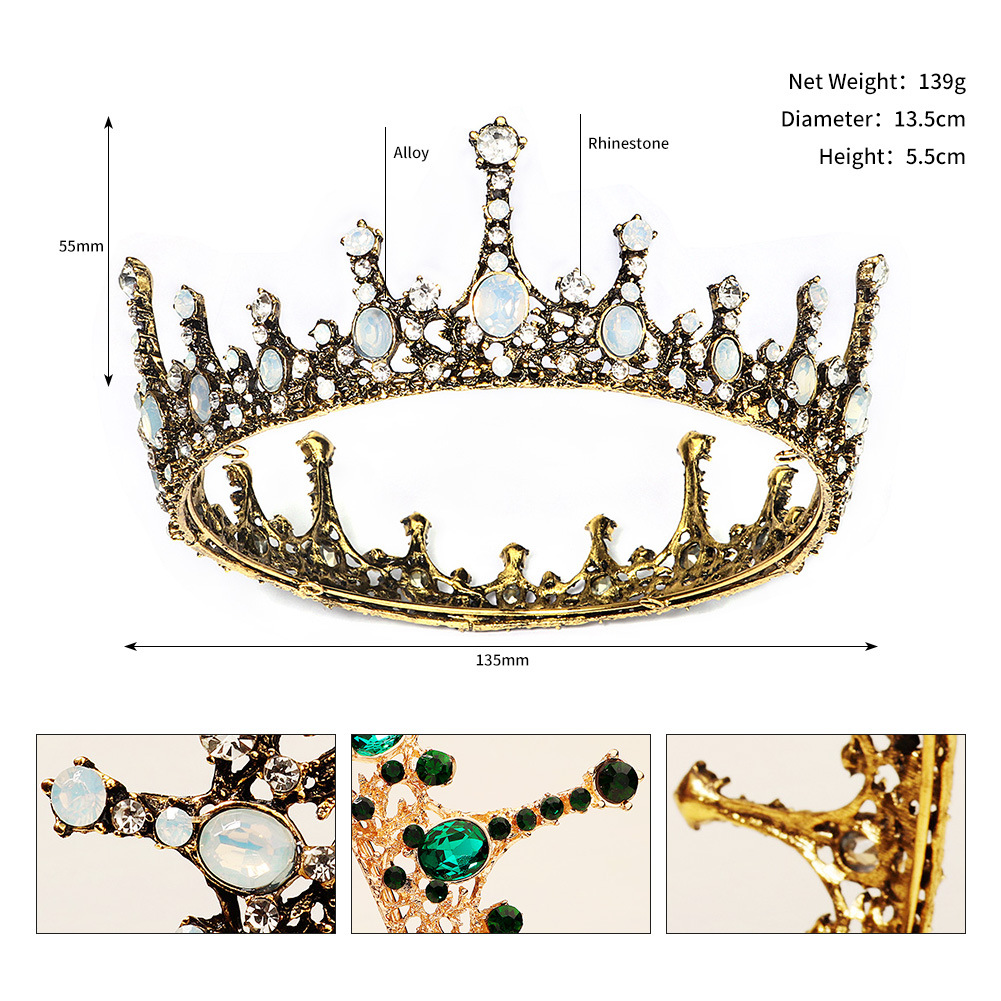 European And American Retro Round Bridal Crown Baroque Rhinestone Crown Hair Accessories Wedding Accessories Bride Adult Large Crown