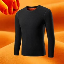 厂家批发秋冬季保暖内衣男士加厚加绒防寒内穿打底中圆领上身秋衣