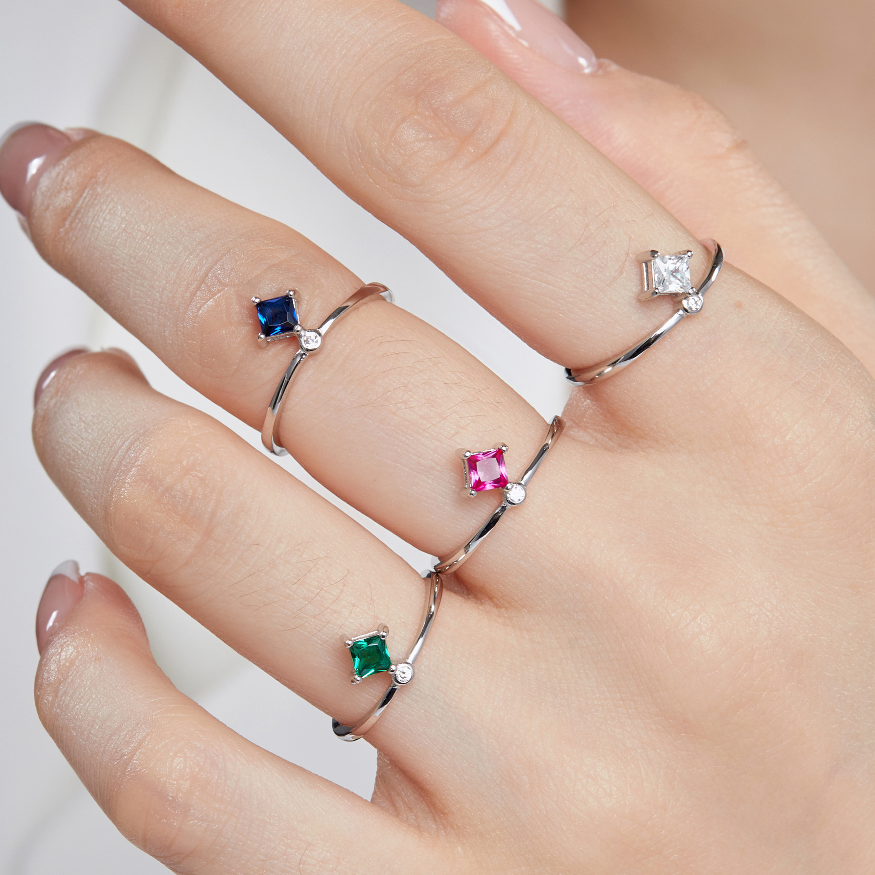 Fashion Rhombus Silver Plating Inlay Zircon Open Ring 1 Piece