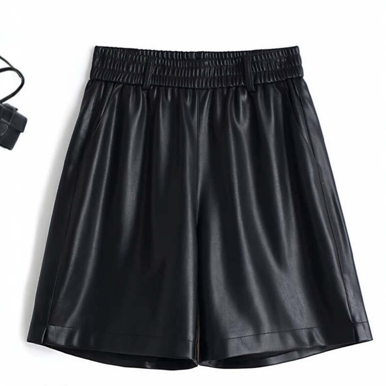 2026 New Spring and Autumn Elegant Straight-Leg Leather Pants for Women, Fashionable Versatile High-Waisted Slimming Narrow Wide-Leg Casual Pants
