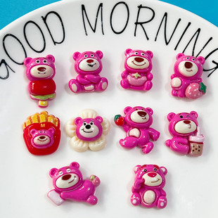 New bright oil strawberry bear rose red bear hole shoes diy cream glue resin accessories material wholesale jewelry patch