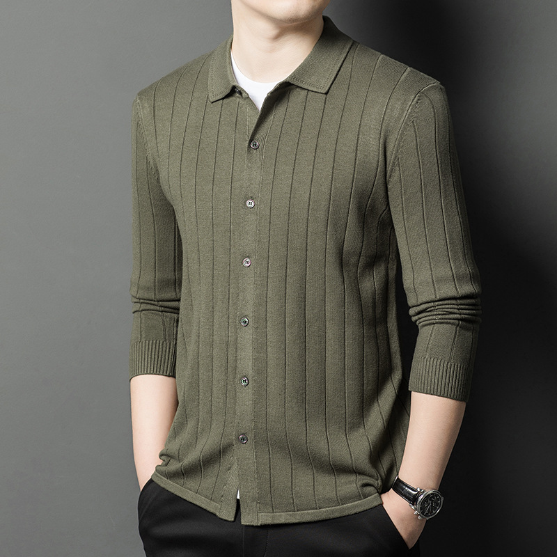 Source Factory New Knitted Cardigan Sweater Fashionable Casual Lapel Middle-Aged Solid Color Button Top Jacket