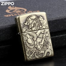 Zippo芝宝正品煤油机全铜深雕唐狮子防风打火机收藏送礼批发