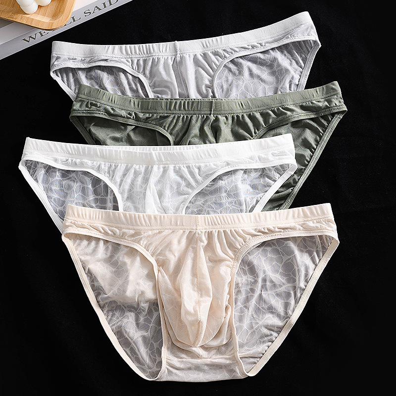 Men's Camellia Fragrance Essential Oil Lace Briefs Translucent Low-Waist Underwear European and American Cross-Border Foreign Trade Wholesale
