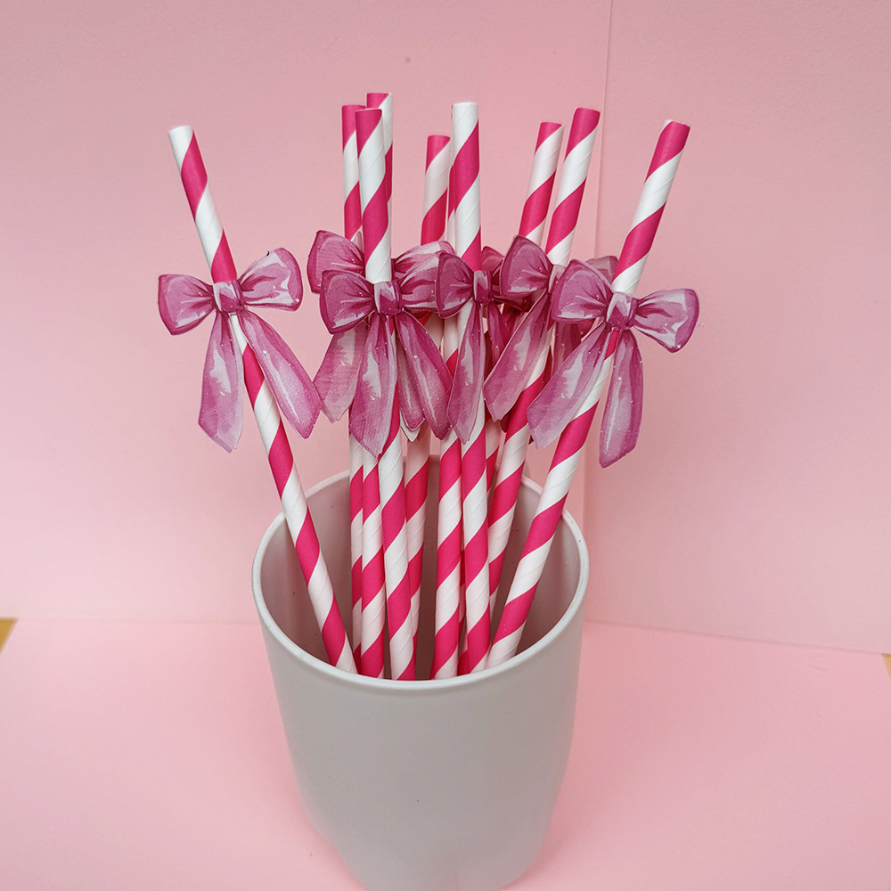 Suministros para fiestas transfronterizas Pajitas de lazo creativas Pajitas de papel desechables Pajitas de jugo de frutas Spot al por mayor