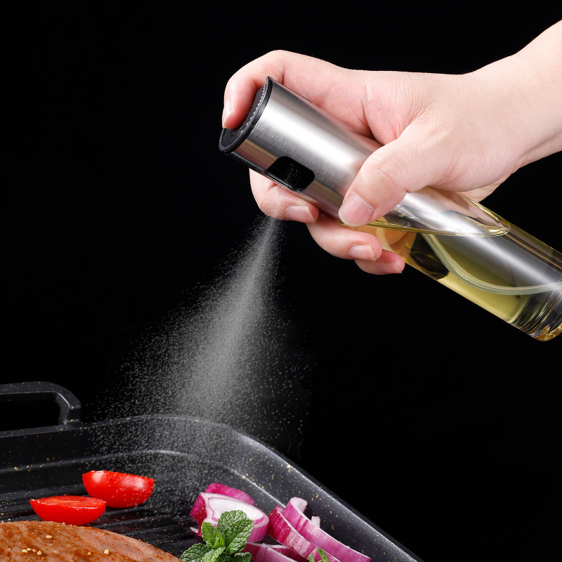 304 stainless steel spray bottle push-type spray household kitchen edible oil and vinegar barbecue leak-proof glass spray bottle